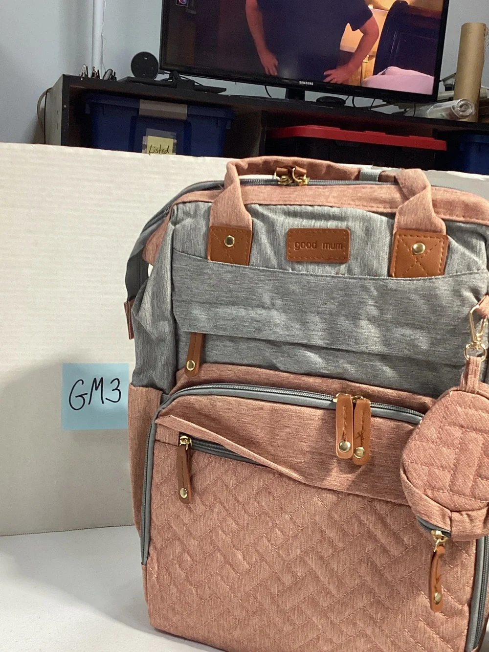 Pink & Gray Quilted Baby Bag Backpack